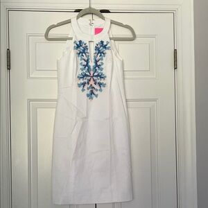 Lilly Pulitzer White Dress with Blue and Pink Embroidery